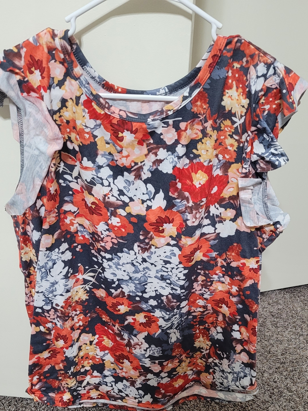 Floral Cold-Shoulder Women’s Top in Red & Navy
